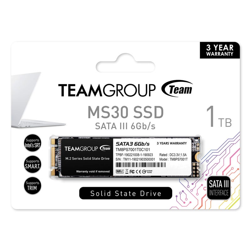 TEAMGROUP MS30 1TB with SLC Cache 3D NAND TLC M.2 2280 SATA III 6Gb/s Internal Solid State Drive SSD (Read/Write Speed up to 530/480 MB/s) Compatible with Laptop & PC Desktop TM8PS7001T0C101 - Image 5